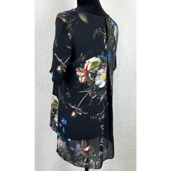 ADAM LIPPES • Black/Multi Floral Print Silk T-Shirt Blouse - Picture 4 of 13